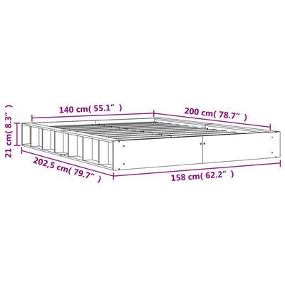 vidaXL Sengeramme uten madrass voksbrun 140x200 cm heltre furu