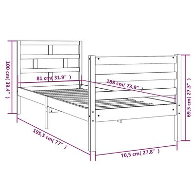 vidaXL Sengeramme svart 75x190 cm Small Single heltre