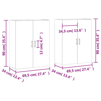 vidaXL Veggskap 2 stk sonoma eik 69,5x34x90 cm