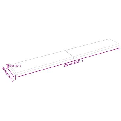 vidaXL Benkeplate til bad mørkebrun 220x30x(2-4) cm behandlet heltre