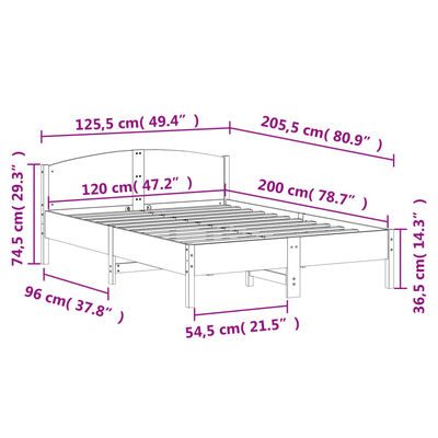 vidaXL Sengeramme uten madrass hvit 120x200 cm heltre furu