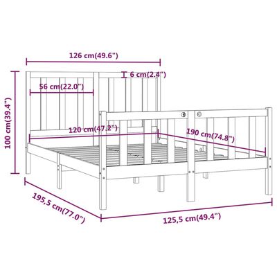 vidaXL Sengeramme svart heltre 120x190 cm 4FT Small Double