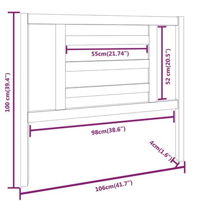 vidaXL Sengegavl grå 106x4x100 cm heltre furu