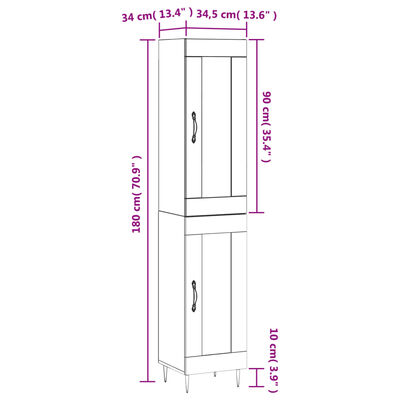 vidaXL Highboard grå sonoma 34,5x34x180 cm konstruert tre