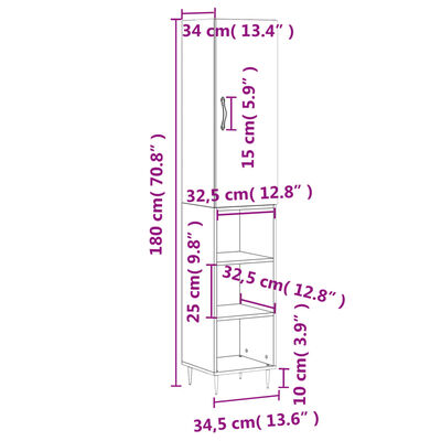 vidaXL Highboard betonggrå 34,5x34x180 cm konstruert tre