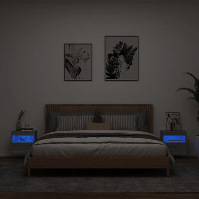 vidaXL Vegghengte TV-benker med LED-lys 2 stk grå sonoma 40x30x40 cm