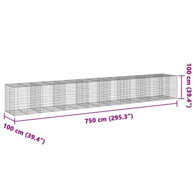 vidaXL Gabionkurv med deksel 750x100x100 cm galvanisert jern