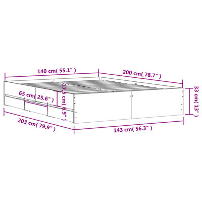 vidaXL Sengeramme med skuffer sonoma eik 140x200 cm konstruert tre