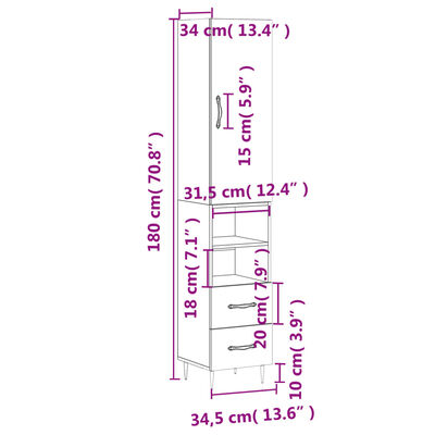 vidaXL Highboard brun eik 34,5x34x180 cm konstruert tre