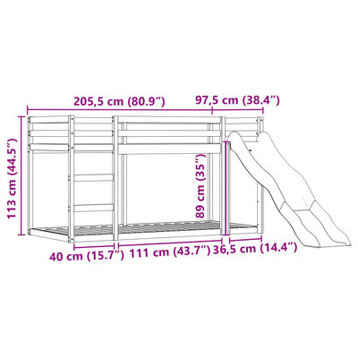 vidaXL Køyeseng med sklie og gardiner hvit og svart 90x200 cm