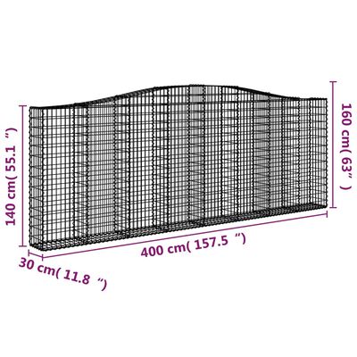 vidaXL Gabionkurv buet 400x30x140/160 cm galvanisert jern