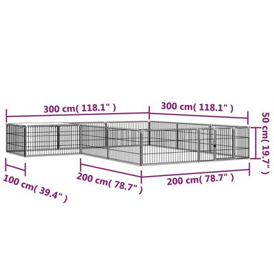 vidaXL Hundegrind med 12 paneler svart 100x50 cm pulverlakkert stål