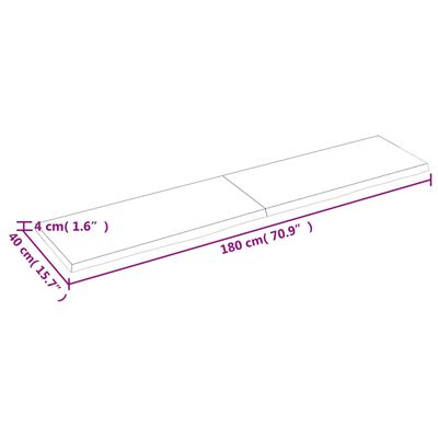 vidaXL Bordplate mørkebrun 180x40x(2-4) cm behandlet heltre eik