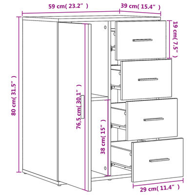 vidaXL Skjenk hvit 59x39x80 cm konstruert tre