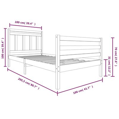 vidaXL Sengeramme hvit heltre 100x200 cm