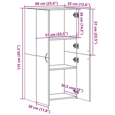 vidaXL Arkivskap sonoma eik 60x32x115 cm konstruert tre