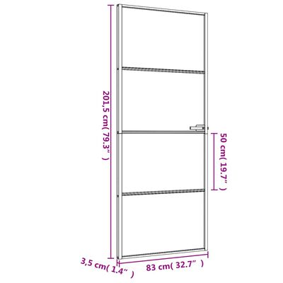 vidaXL Innerdør slank svart 83x201,5 cm herdet glass og aluminium