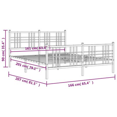 vidaXL Sengeramme i metall med hode- og fotgavl hvit 160x200 cm