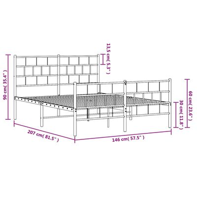 vidaXL Sengeramme i metall med hode- og fotgavl hvit 140x200 cm