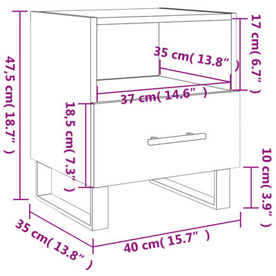 vidaXL Nattbord 2 stk hvit 40x35x47,5 cm konstruert tre