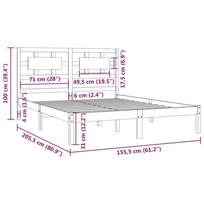 vidaXL Sengeramme heltre furu 150x200 cm King Size