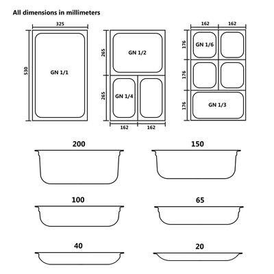 vidaXL Gastronormbeholdere 8 stk GN 1/3 100 mm rustfritt stål