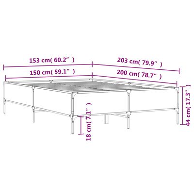 vidaXL Sengeramme brun eik 150x200 cm konstruert tre og metall