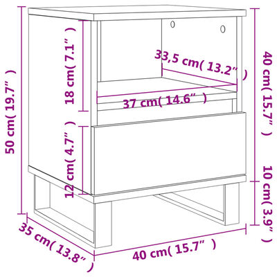 vidaXL Nattbord 2 stk hvit 40x35x50 cm konstruert tre