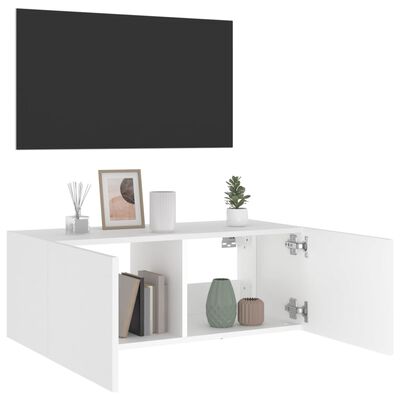 vidaXL Vegghengt TV-benk med LED hvit 80x35x31 cm