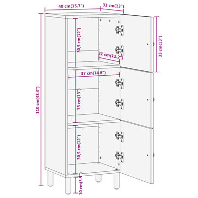 vidaXL Highboard 40x33x110 cm heltre akasie