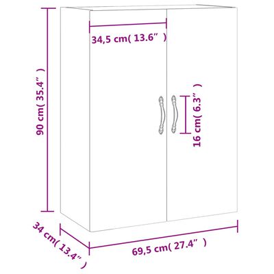 vidaXL Veggskap brun eik 69,5x34x90 cm