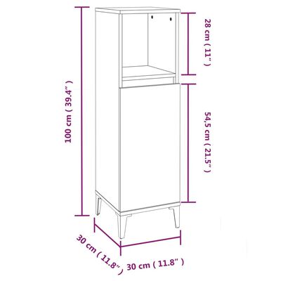 vidaXL Baderomsskap svart 30x30x100 cm konstruert tre