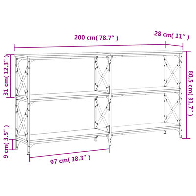 vidaXL Konsollbord sonoma eik 200x28x80,5 cm konstruert tre