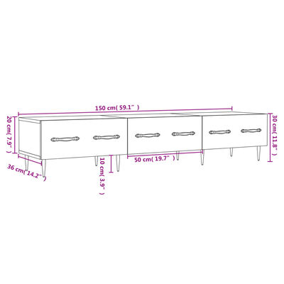 vidaXL TV-benk betonggrå 150x36x30 cm konstruert tre