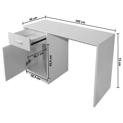 vidaXL Skrivebord med skuff og skap hvit 100x40x73 cm