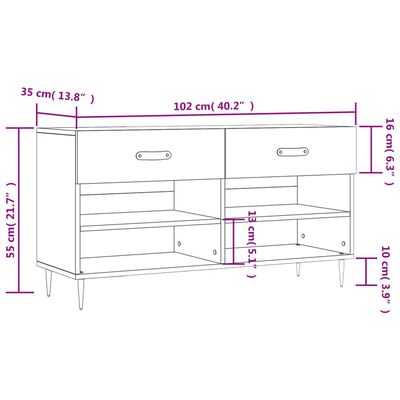 vidaXL Skobenk brun eik 102x35x55 cm konstruert tre