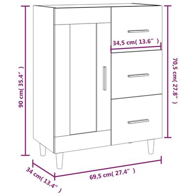 vidaXL Skjenk høyglans hvit 69,5x34x90 cm konstruert tre