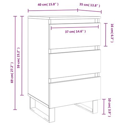 vidaXL Nattbord 2 stk hvit 40x35x69 cm konstruert tre