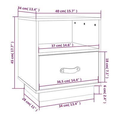 vidaXL Nattbord 2 stk svart 40x34x45 cm heltre furu