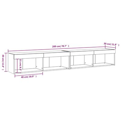 vidaXL TV-benker med LED-lys 2 stk hvit 100x30x30 cm