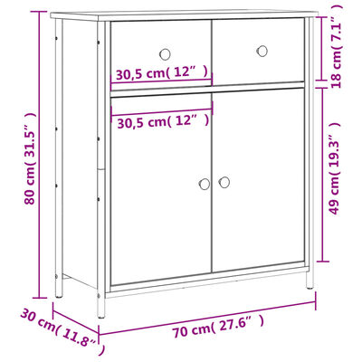 vidaXL Skjenk røkt eik 70x30x80 cm konstruert tre