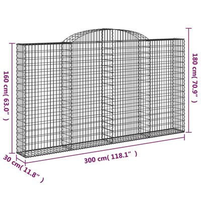 vidaXL Gabionkurver buede 2 stk 300x30x160/180 cm galvanisert jern