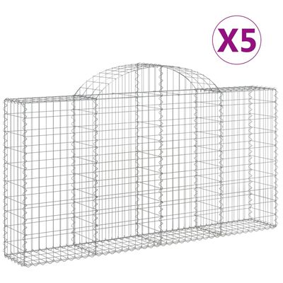 vidaXL Gabionkurver buede 5 stk 200x30x100/120 cm galvanisert jern