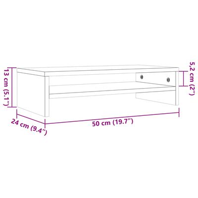 vidaXL Monitorstativ voksbrun 50x24x13 cm heltre furu