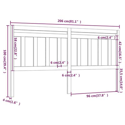 vidaXL Sengegavl 206x4x100 cm heltre furu