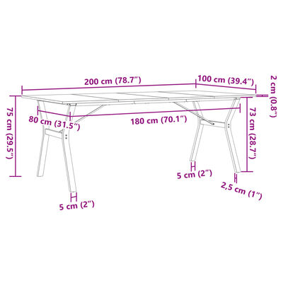 vidaXL Spisebord Y-ramme 200x100x75 cm heltre furu og støpejern