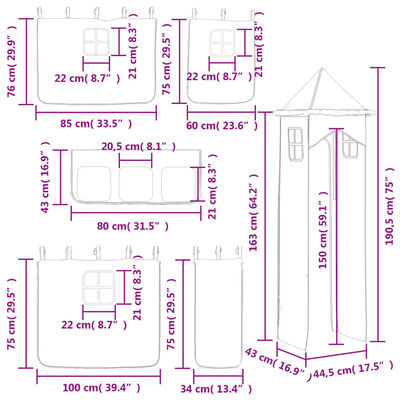 vidaXL Køyeseng for barn med tårn rosa 90x190 cm heltre furu