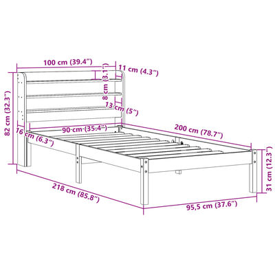 vidaXL Sengeramme uten madrass hvit 90x200 cm heltre furu