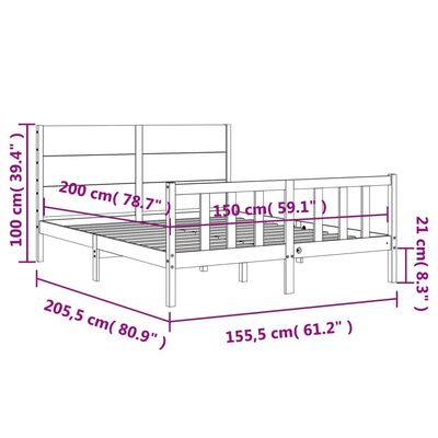 vidaXL Sengeramme med hodegavl 5FT King Size heltre