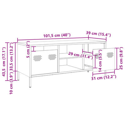 vidaXL TV-benk olivengrønn 101,5x39x43,5 cm kaldvalset stål